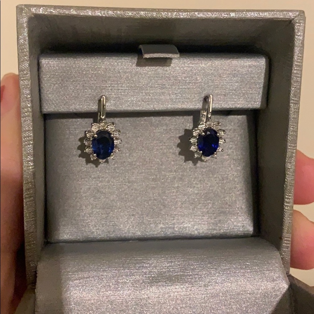 Sparkly Silver Sapphire Drop Post Earrings